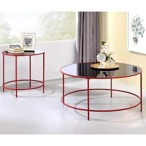 Skyes 22 in. Red Coating Round Glass Top End Table