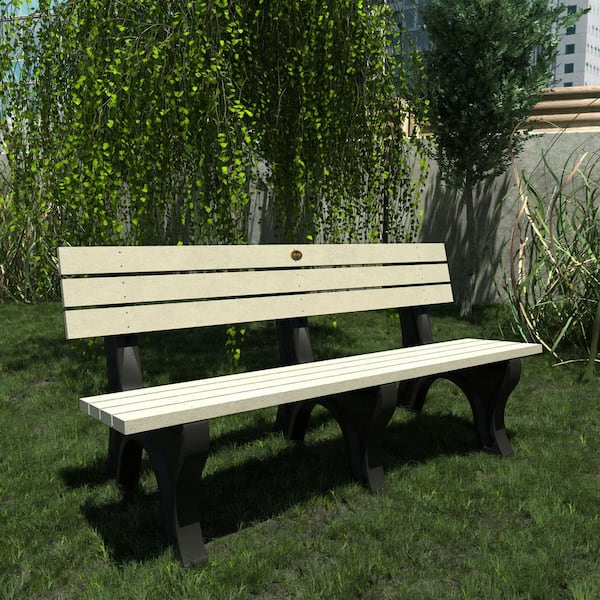 Aurora 6ft 3-Person Whitewash Recycled Plastic Outdoor Traditional Park Bench