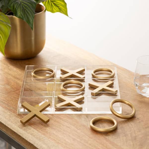 Litton Lane Gold Metal Tic Tac Toe Game Set with Gold Pieces 77611