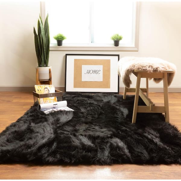Serene Silky Faux Fur Fluffy Shag Rug Black 4' X 6'