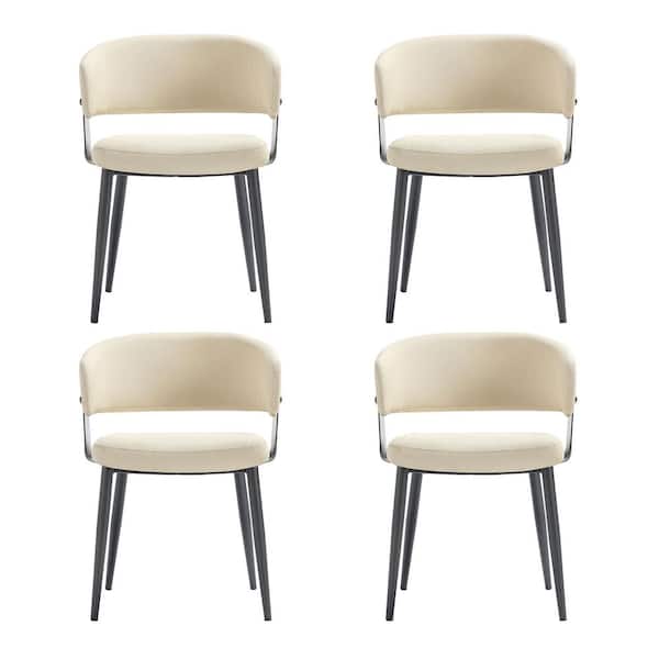 Luce Modern Sand Textured Faux Leather Dining Arm Chair with Metal Legs (Set of 4)