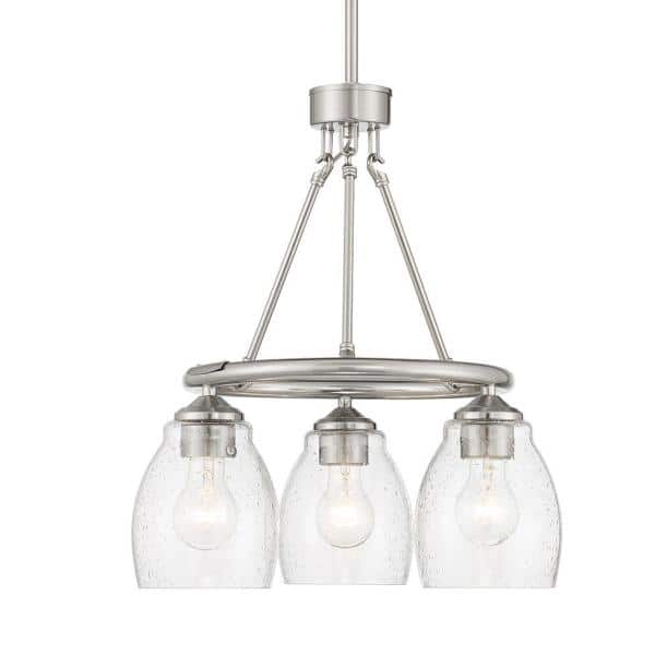 Winsley Brushed Nickel 3-Light Chandelier with Clear Seeded Glass