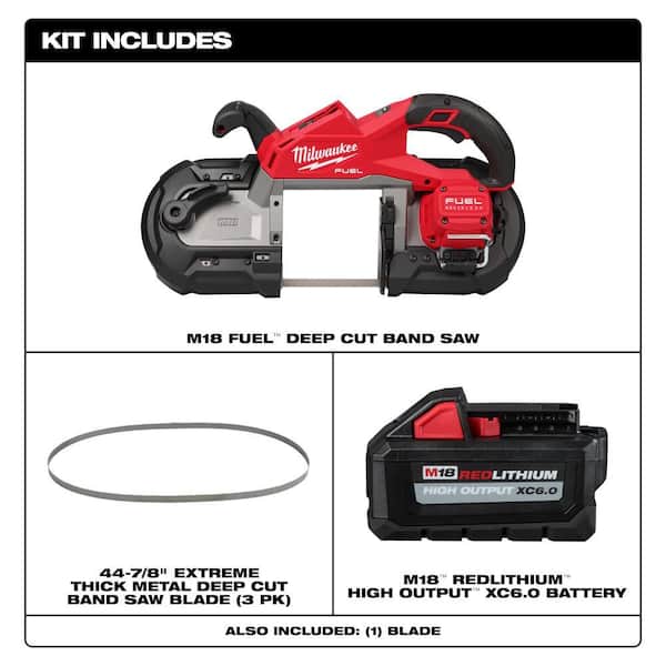 M18 FUEL 18V Deep Cut Band Saw w/6.0Ah Battery & Extreme Metal Band Saw Blade (3-Pk)