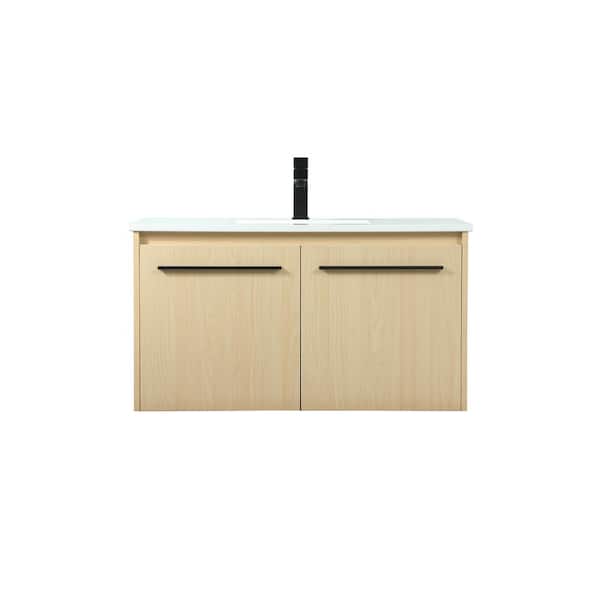 Unbranded Simply Living 36 in. W x 18 in. D x 19.7 in. H Bath Vanity in Maple with Ivory White Engineered Marble Top