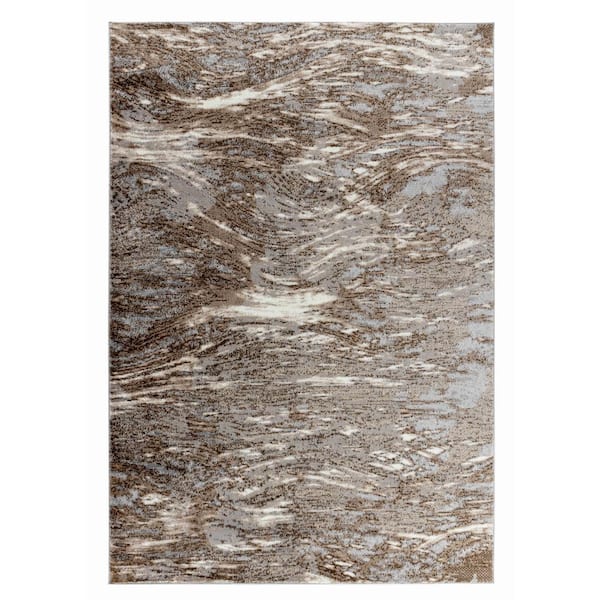 Sakarya Collection Brown Grey 8 ft. x 11 ft. Abstract Modern Wave Indoor Area Rug