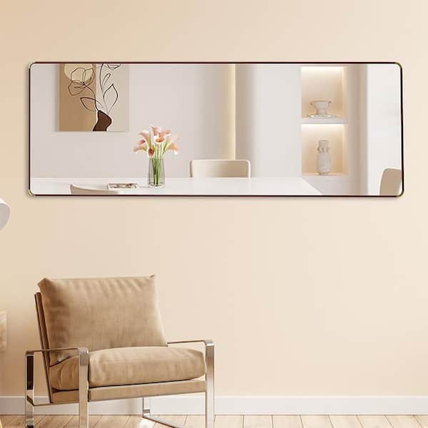 Brown 23.2 in. W x 65 in. H Farmhouse Rectangle Glass Framed Mirror Wall Mirror Wall Decor Mirror