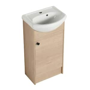 18 in. Freestanding Small Bathroom Vanity with Single Ceramic Sink Combo and Adjustable Shelf in Plain Light Oak