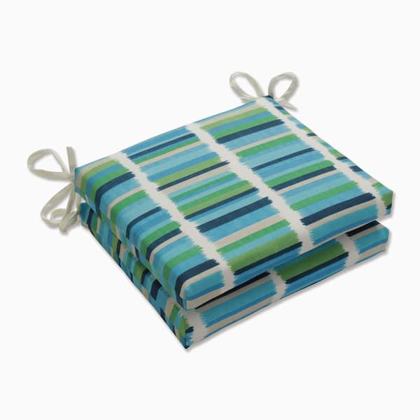 Pillow Perfect Striped 18.5 x 16 Outdoor Dining Chair Cushion in Blue/Green/Off-White (Set of 2)