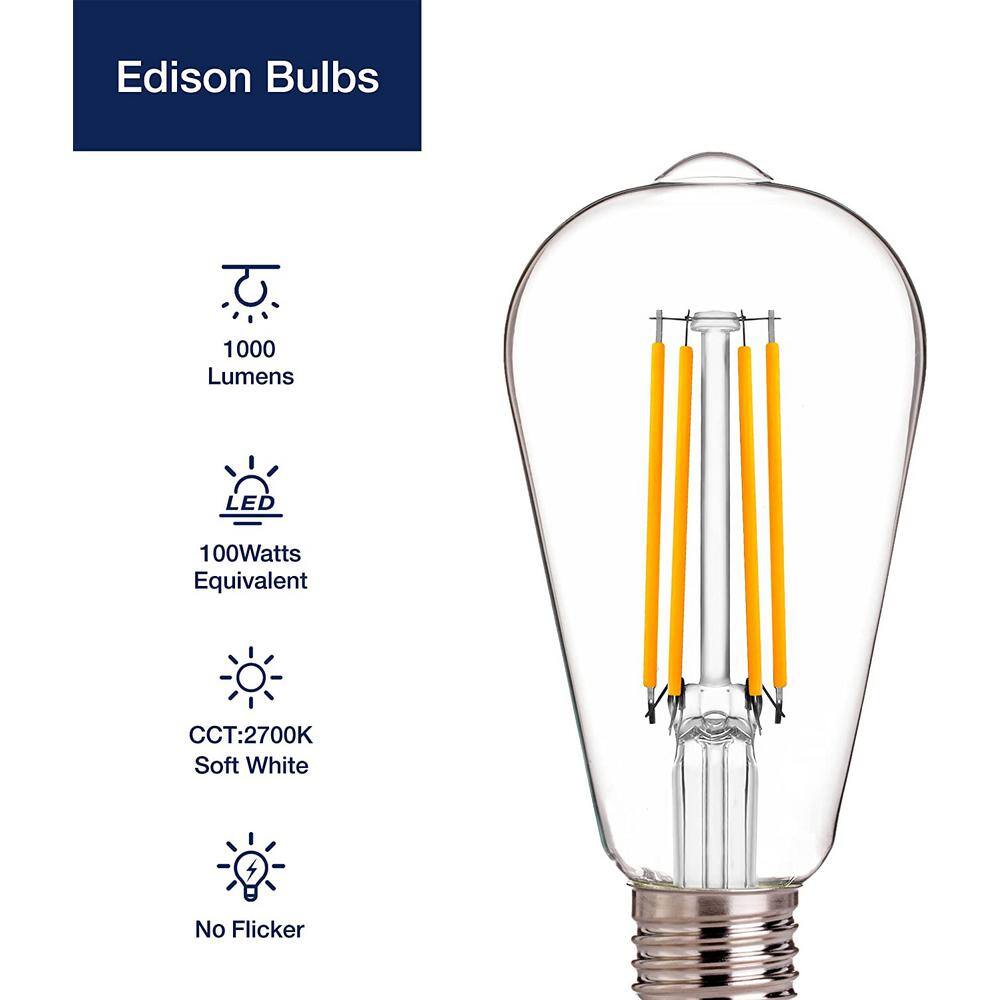 Vintage Edison Clear Glass Dimmable LED Bulbs, Soft White, 4-Pack