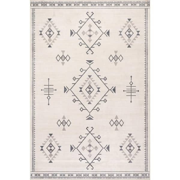 Poppy Persian Spill Proof Washable Cream 9 ft. x 12 ft. Indoor Area Rug