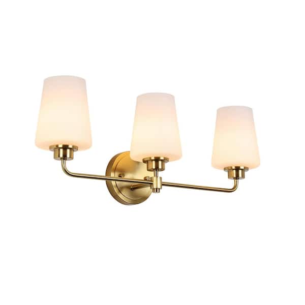 22.5 in. W. 3-Light White, Gold Bathroom Vanity Light with Shade