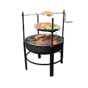 Round Metal Wood Burning Charcoal Grill in Black with 360° Rocking Rod