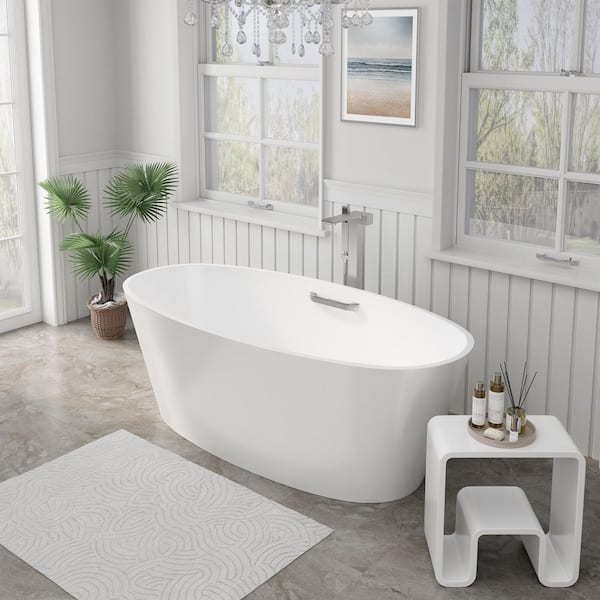 Boyel Living 63 in. x 30 in. Soaking Bathtub with Center Drain and Side Grab in Matte White