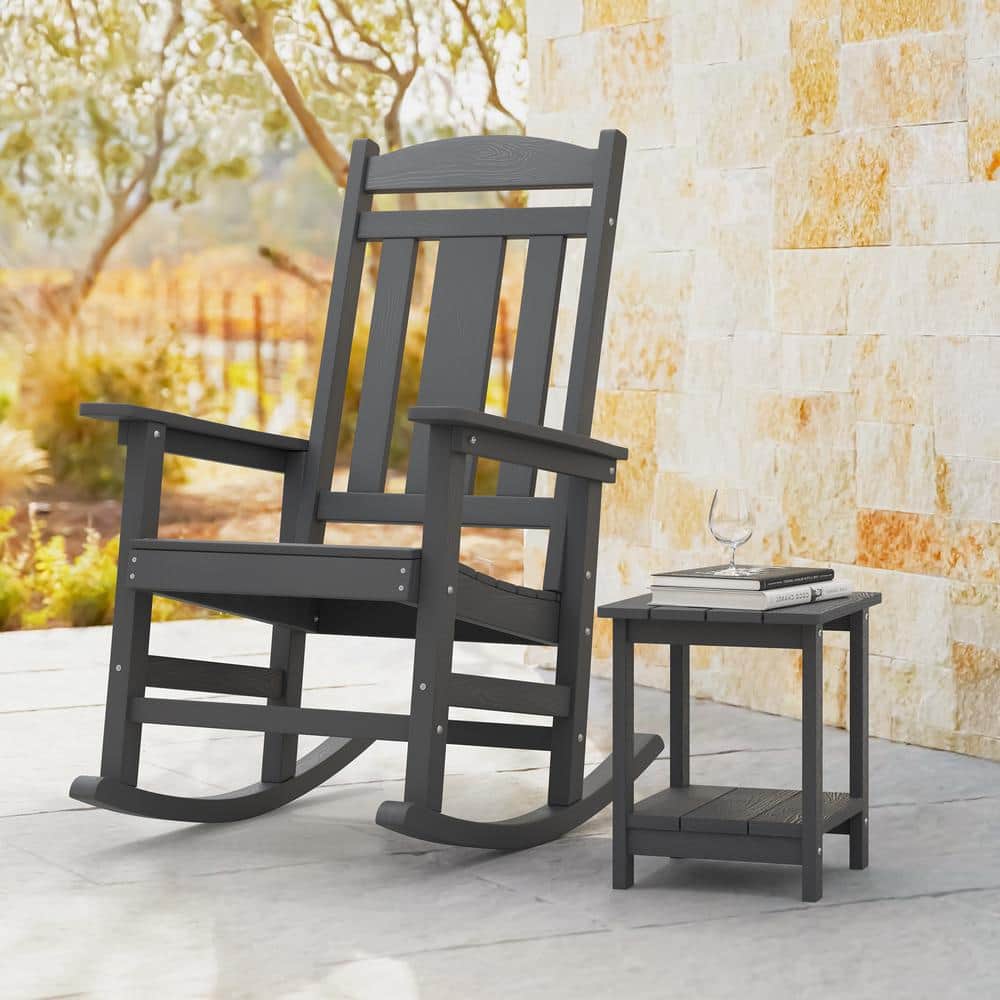 Grant Dark Gray Poly All Weather Resistant Plastic Adirondack Porch Rocker Indoor Outdoor Rocking Chair price history on PriceWatchPro