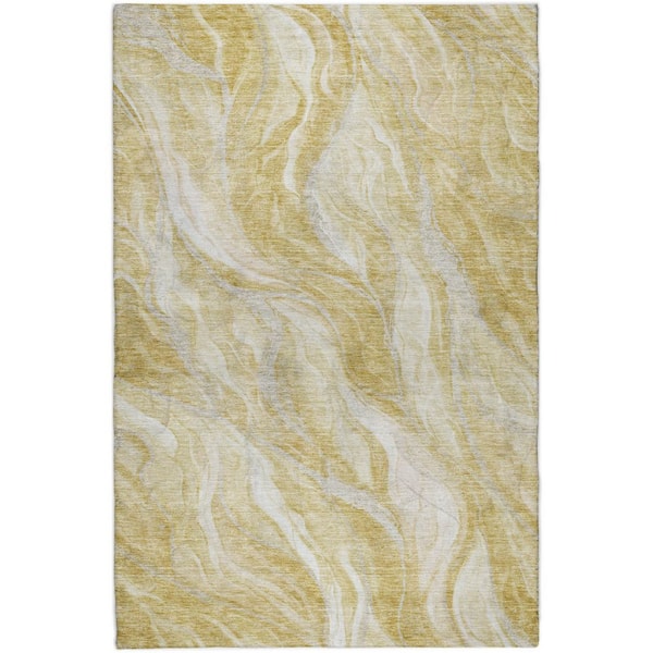 Dream Shag Premium Machine Washable Abstract ADS720 Gold 3 ft. x 5 ft. Area Rug