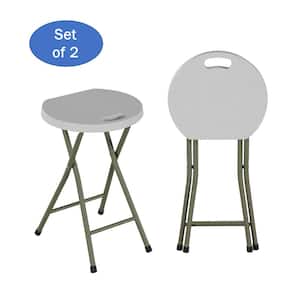 18" Gray Portable Bar Stools - Set of 2 Folding Stools with Round Seats & Handles for Indoor or Outdoor Use