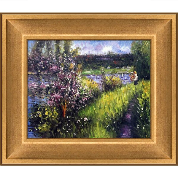 LA PASTICHE The Seine at Chatou by Pierre-Auguste Renoir Muted Gold Glow Framed Nature Oil Painting Art Print 12 in. x 14 in.