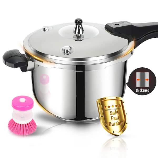 4.2 qt. Thickened Stainless Steel Pressure Cooker with Spring Valve Safeguard Devices, Compatible with Gas & Induction