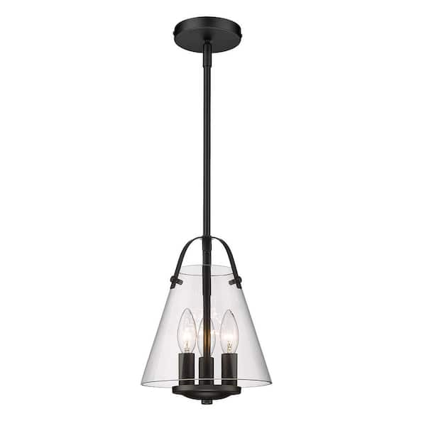 TYCOLIT 3-Light Black Single Cone Pendant Chandelier with Clear Glass Shades