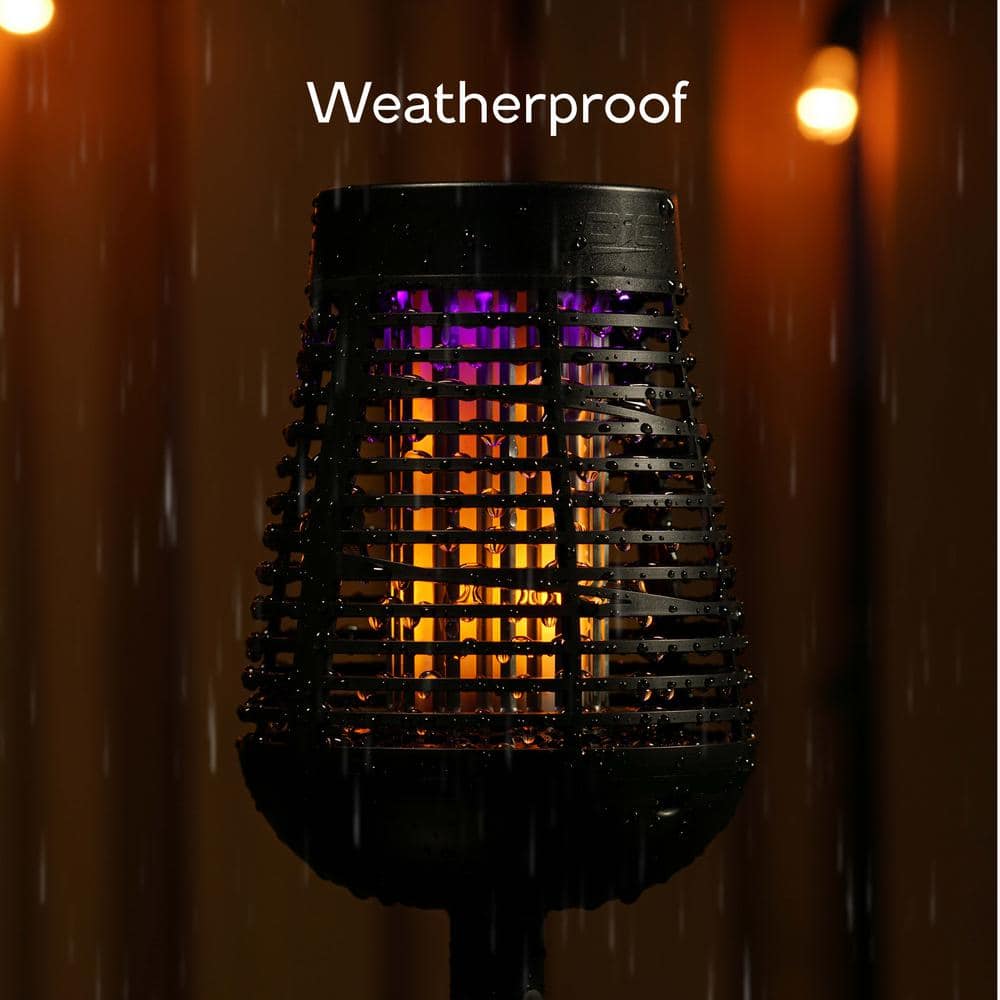 Black Solar Powered Outdoor Insect Killer Torch with LED Flame