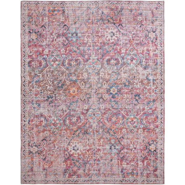 Unique Loom Nostalgia Gossamer Ivory and Pink 10 ft. 6 in. x 13 ft. Machine Washable Area Rug