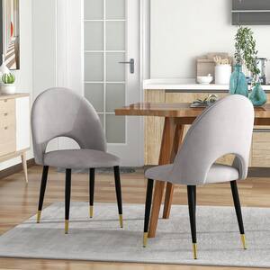 Beige Fabric Dining Chair with Black Golden Legs (Set of 2)