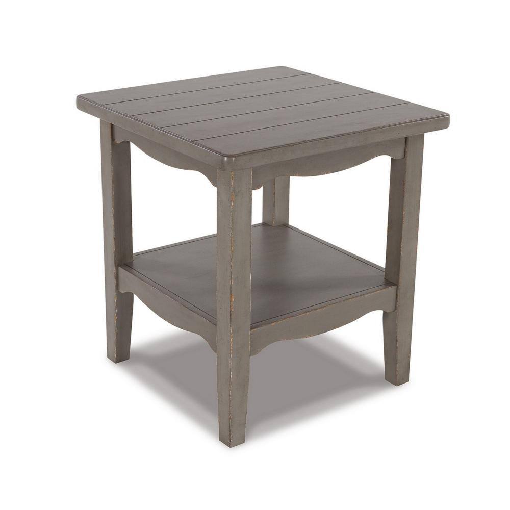 Antique Gray Traditional Square End Table with Storage Shelf
