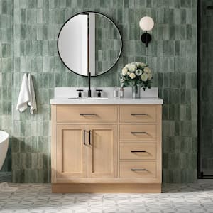 Hepburn 43 in. W x 22 in. D x 36 in. H Single Freestanding Bath Vanity in Oak with Pure White Quartz Top