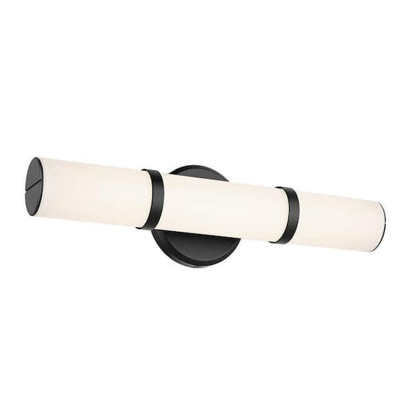 KICHLER Rosh 18 in. Bath Bar Small Vanity Light LED with White Glass in Black