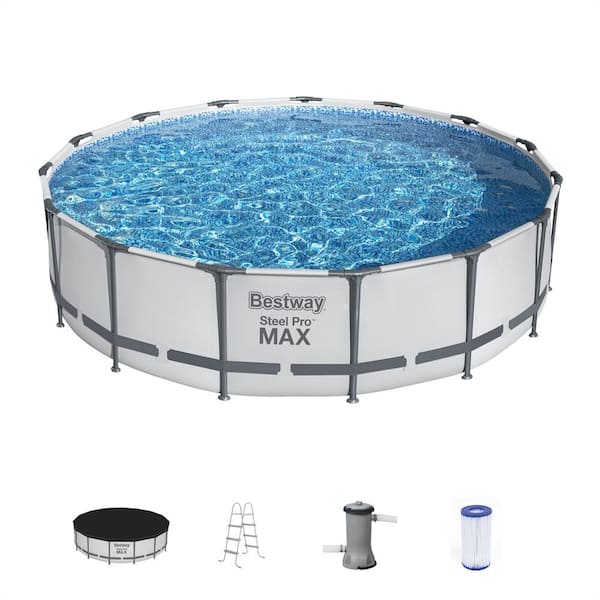 MAX 15 ft. x 15 ft. Round 42 in. Deep Metal Frame Above Ground Swimming Pool with Pump and Cover