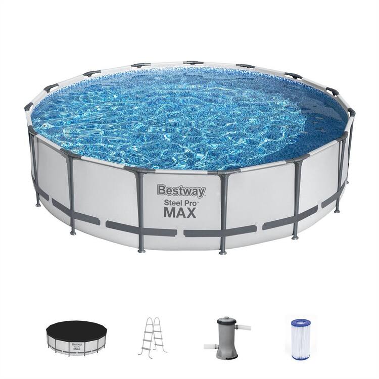 Bestway MAX 15 ft. x 15 ft. Round 42 in. Deep Metal Frame Above Ground Swimming Pool with Pump and Cover