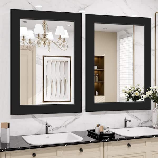 24 in. W x 32 in. H Simple Rectangular Black Wood Frame Bathroom Mirror Vanity Mirror Wall Mirror/Floor Mirror