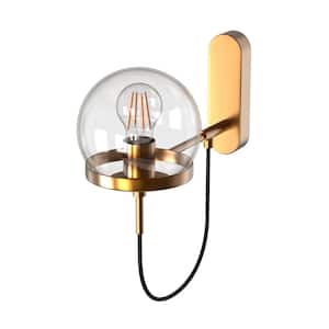 Gold Indoor 8.27 in. 1-Light Ball Wall Sconce with Glass Shade