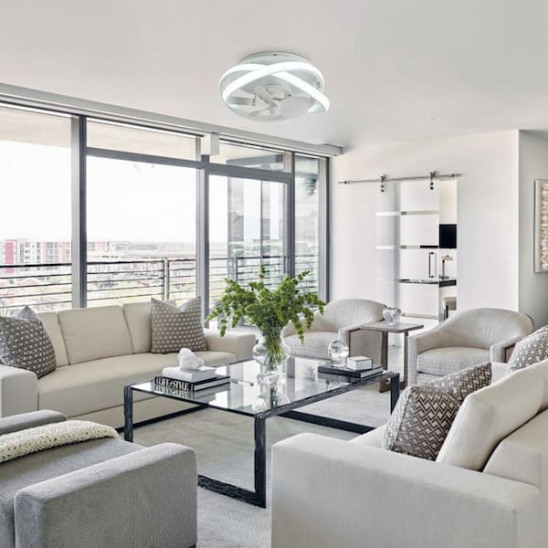 12.5 in. Integrated LED Indoor Flush Mount Modern Caged Matte White Ceiling Fan with Light and Remote Control