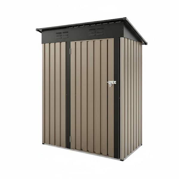 5 ft. W x 3 ft. D Outdoor Metal Storage Shed with Sloping Roof and Lockable Door, Brown (15 sq. ft.)