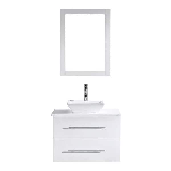 Virtu USA Marsala 30 in. W Bath Vanity in White with Stone Vanity Top in White with Square Basin and Mirror