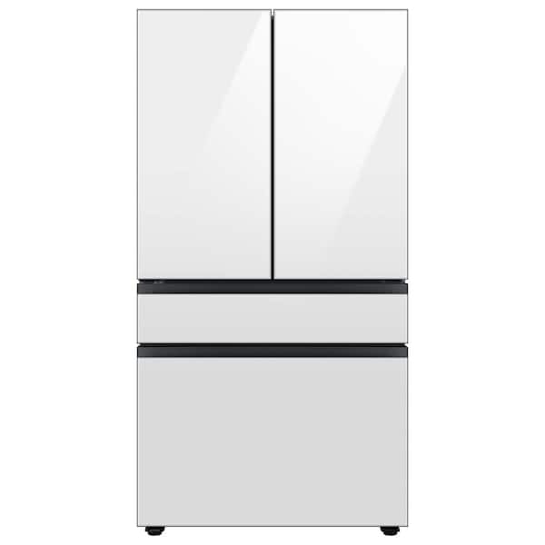 Samsung Bespoke 29 cu. ft. 4-Door French Door Smart Refrigerator with Beverage Center in White Glass, Standard Depth