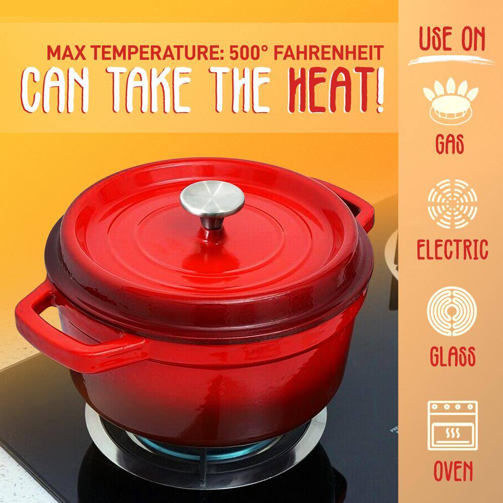 Red 5-Quart Enameled Cast Iron Dutch Oven with Lid