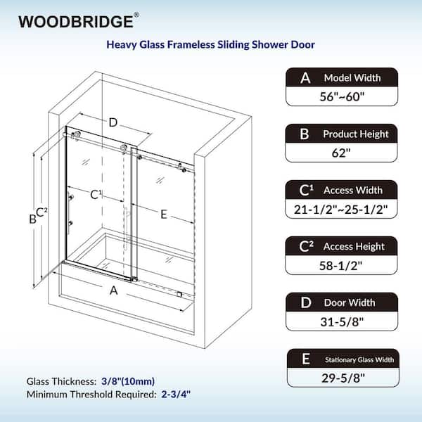 WOODBRIDGE Beccles 56 in. to 60 in. x 62 in. Frameless Sliding