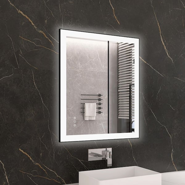 KariMo 30 in. W x 36 in. H Rectangular Black Framed Wall Bathroom Vanity Mirror with Backlit Front Light, Dimmable