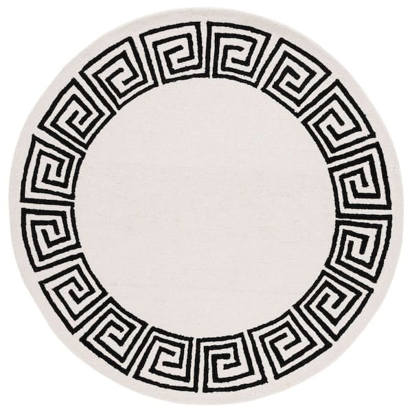SAFAVIEH Metro 6 ft. x 6 ft. Ivory/Black Maze Border Round Area Rug ...