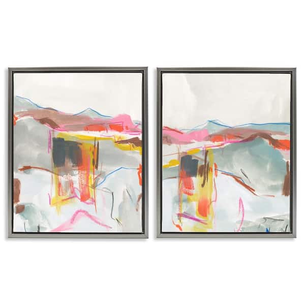 Stupell Industries Restless Soft Mountain Abstract by Melissa Wang 2 Pieces Gray Floater Frame Abstract Graphic Art Print 31 in. x 25 in.