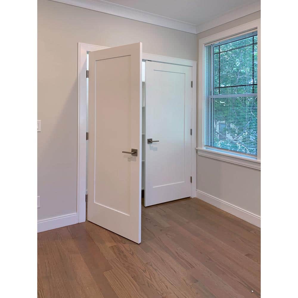 60 in. x 80 in. Solid Core White Primed Double Prehung French Door with Black Hinges