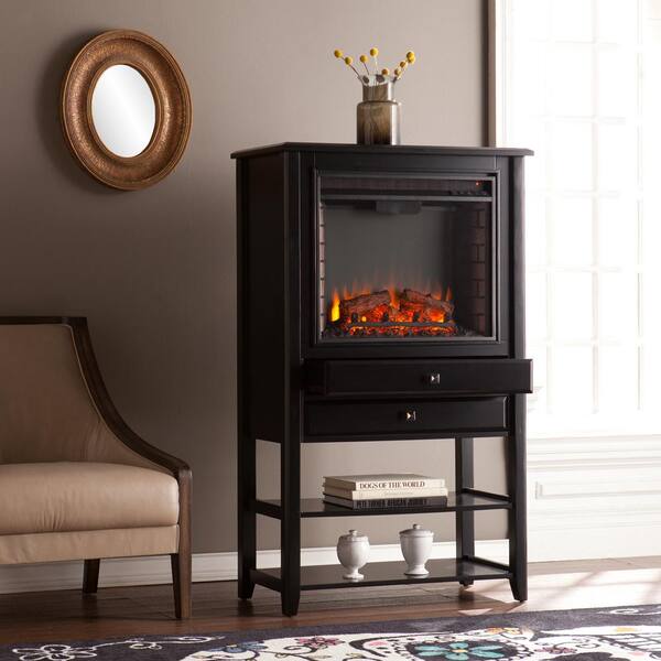 Southern Enterprises Hanover 32.25 in. W Corner Convertible Electric Fireplace Storage Tower in Black