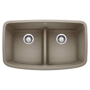 VALEA 32 in. Undermount 50/50 Double Bowl Truffle Granite Composite Kitchen Sink