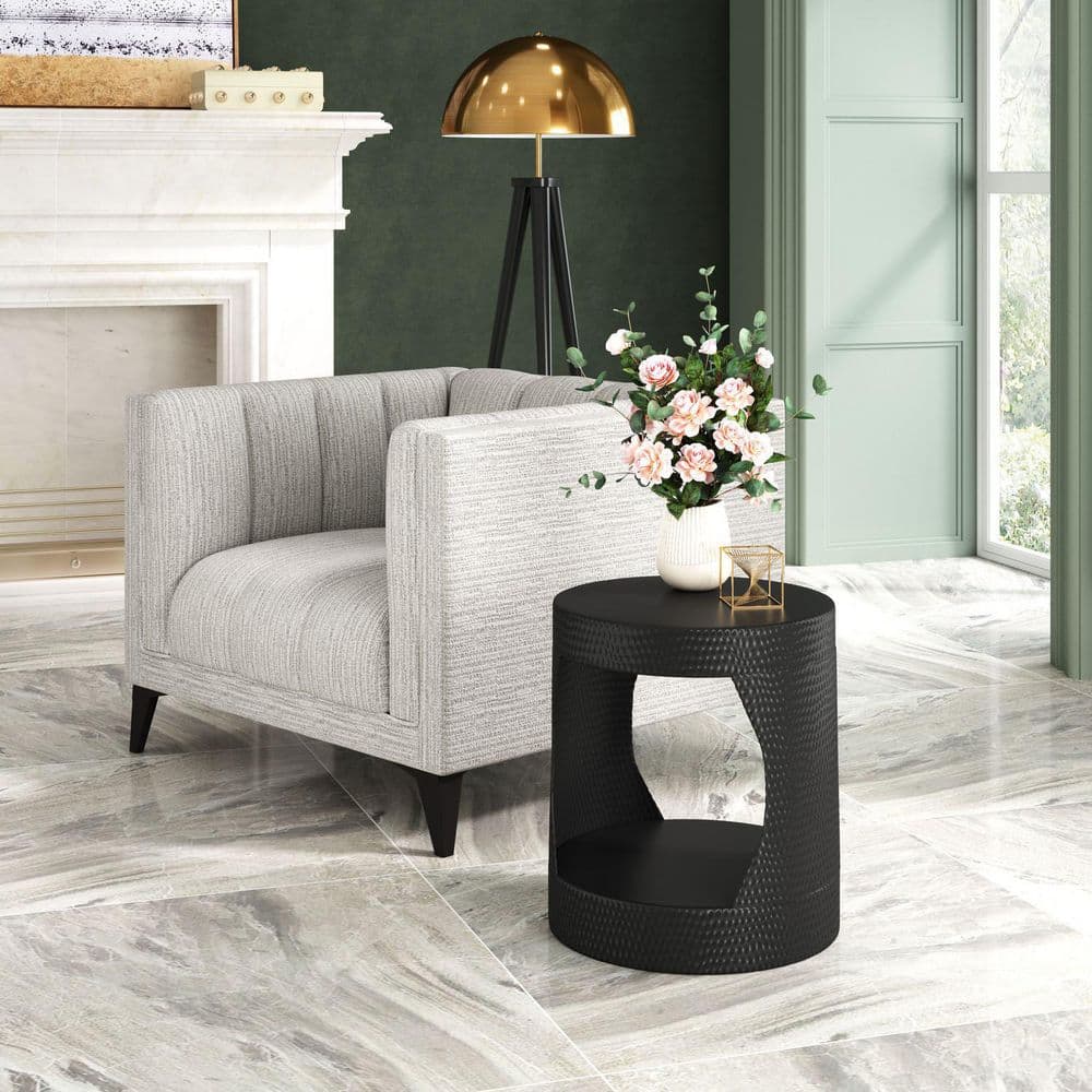 18.5 in.W x 20.3 in.H Black Finish Round Shape Iron Top End Table