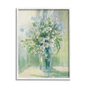 "Sunlit Bouquet of Daisies Blue Green Pastels" by Carol Rowan Framed Nature Wall Art Print 24 in. x 30 in.