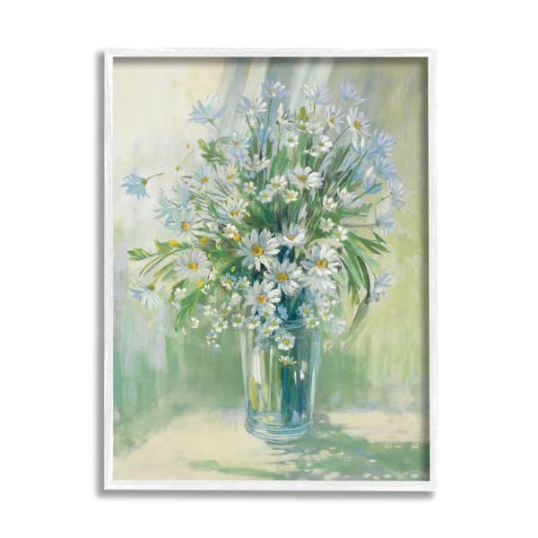 Stupell Industries "Sunlit Bouquet of Daisies Blue Green Pastels" by Carol Rowan Framed Nature Wall Art Print 24 in. x 30 in.