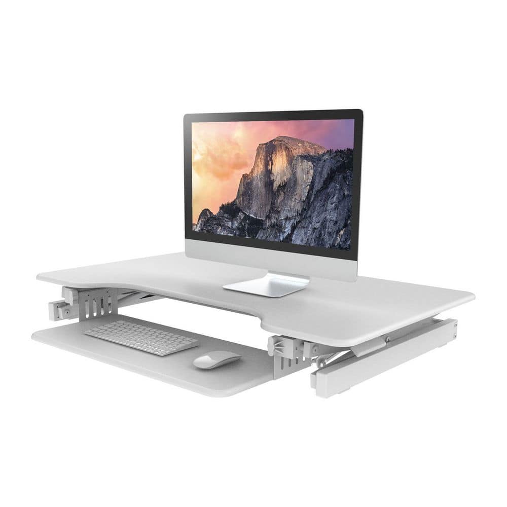 Computer Desk With Riser Rail ROCELCO 40 in. W White Height Adjustable Standing Desk Converter with ...