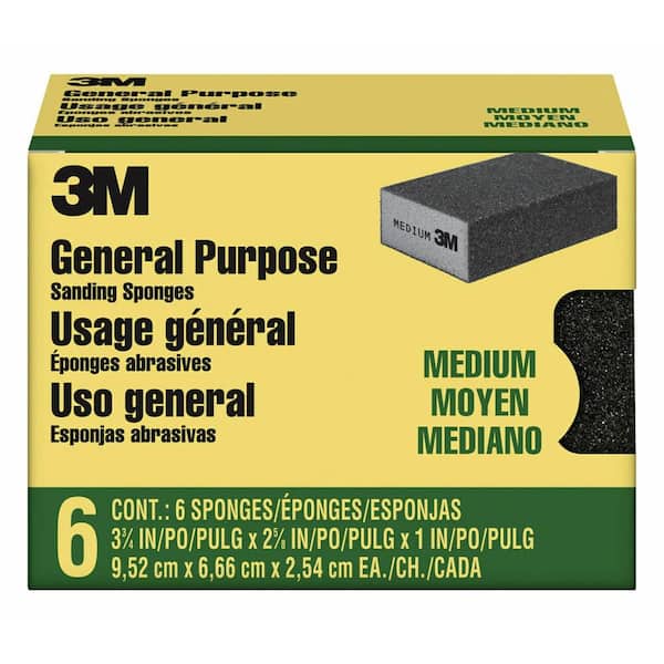 3M 3.75 in. x 2.625 in. x 1 in 80 Grit Medium Sanding Block Sponges (6-Pack)